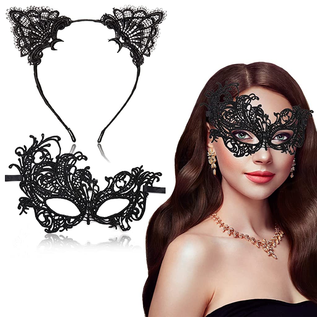 PATPAT Set of 2 Masquerade Masks Lace Eye Mask Cat Ears Headband for Women, Cute Halloween Mask Party Mask Costume for Cosplay Carnival Party Halloween Christmas Valentine Day (Phoenix) PATPAT Set of 2 Masquerade Masks Lace Eye Mask Cat Ears Headband for Women, Cute Halloween Mask Party Mask Costume for Cosplay Carnival Party Halloween Christmas Valentine Day (Phoenix)
